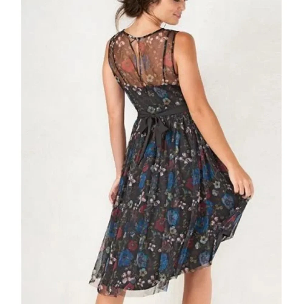 Disney LC Lauren Conrad Women's Black Floral Fit & Flare Midi Dress Size 8 - Picture 2 of 9